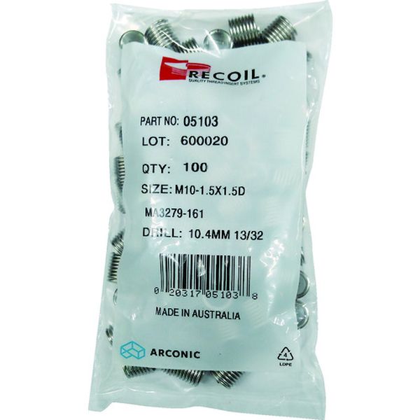 【メーカー在庫あり】 インサートねじ リコイル SUS304 適用ボルトねじ：M5-0.80×2.5D(100個入り) 0505..