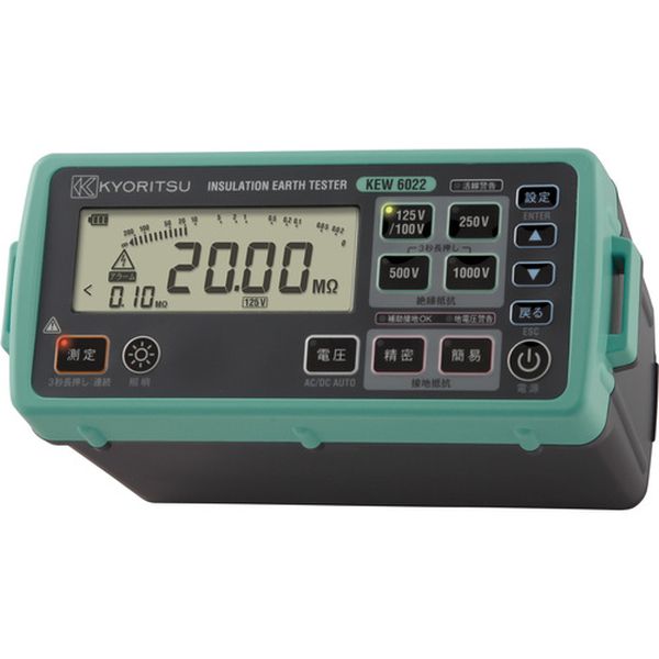 ・コンパクトなボディに使いやすさを追求した複合測定器です。・小型・軽量設計で長時間の作業や持ち運びに便利です。・応答速度が速く、スピーディーな絶縁測定で効率アップします。・リモートスイッチによる監視測定で接地測定が簡単です。・交流電圧(真の実効値)および直流電圧を自動判別して測定できます。・さまざまな警告機能が安全正確な測定をサポートします。(活線計画、補助接地OKなど)・手元でスイッチ操作できるリモートスイッチ付L型プローブ付きです。・電気工事全般に。・接地抵抗(Ω)：20/200/2000・地電圧(V)：600・定格測定電圧(V/MΩ)：100/125/250/500/1000・最小表示(MΩ)：0.001・交流電圧(V)：600・直流電圧(V)：600・絶縁抵抗値(MΩ)：2000・タイプ：メモリ機能付・高さ(mm)：133・奥行(mm)：84・幅(mm)：184・電源(V)：単3乾電池(R6P)×6本(付属)・防塵・防滴構造：IEC60529(IP54)・オートディスチャージ機能付・7243A(L型プローブ)・7244A(ワニグチコードセット)・8017(先端金具・ロング)・8072(先端金具・標準)・9155 (肩掛ベルト(コードベルト付))・9156A(ソフトケース)・9172(保管用ケース)・単3形アルカリ乾電池LR6×6・取扱説明書・生産国 日本・JANコード 4560187066573・質量 900g・コード：216-8134 ・品目：KEW6022LAKEW6022LA楽天 HD店　