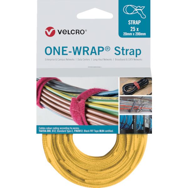【メーカー在庫あり】 Velcro ヴェルクロ ONE-WRAP ストラップ 幅25mm×長さ300mm 黄 (25本1巻き) VEL-OW64804 HD店