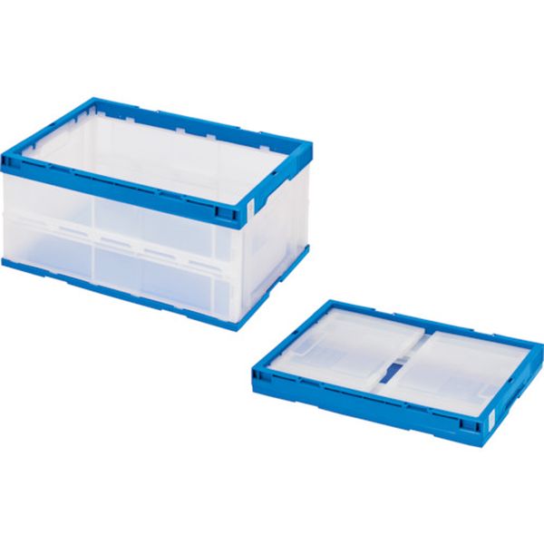 【メーカー在庫あり】 折りたたみコンテナ エコタイプ フタ無し 透明×ダークブルー 40リットル 透明青 ..