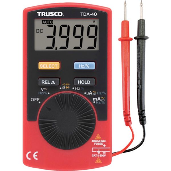 ・厚さ10.8mm、重さ76gと持ち運びに便利なカードタイプです。・電池を切り忘れても電池の消耗を防ぐスリープ機能付きです。・オートレンジ機能、表示ホールド機能、導電チェック機能、ダイオードテスト機能、周波数測定機能、デューティ比機能、コンデンサ容量測定機能付き。・電気工事、電気設備の点検やメンテナンス。・電子、電気の製造や検査。・直流電圧(V)：600・交流電圧(V)：600・直流電流(A)：0.4・交流電流(A)：0.4・抵抗(Ω)：40M・直流電流(mA)：400・交流電流(mA)：400・検波方式：平均値整流(MEAN)・電源(V)：CR2032電池X1個(別売)・幅(mm)：110・奥行(mm)：58.2・高さ(mm)：10.8・電源：CR2032電池X1個(別売)・幅(mm)：110・奥行(mm)：58.2・高さ(mm)：10.8・最大表示(カウント)：3999・電池寿命(時間)：約60・生産国 中国・JANコード 4550414148264・質量 76g・コード：378-3705 ・品目：TDA40TDA-40楽天 HD店