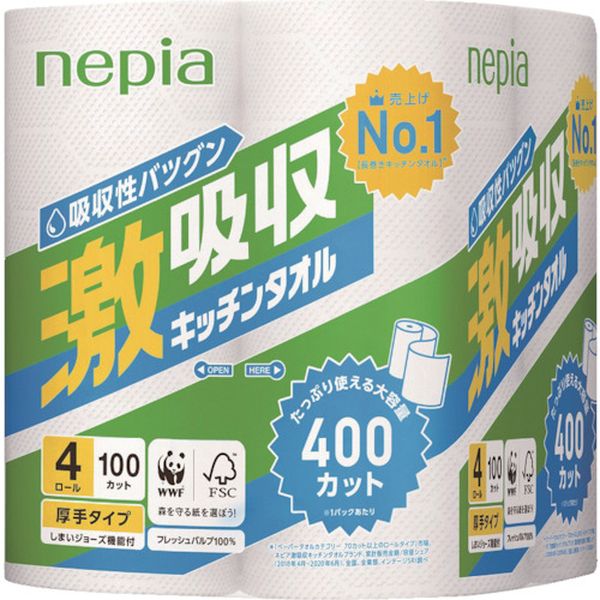 【メーカー在庫あり】 王子ネピア(株) ネピア 激吸収キッチンタオル4ロール100カット 33503 HD店
