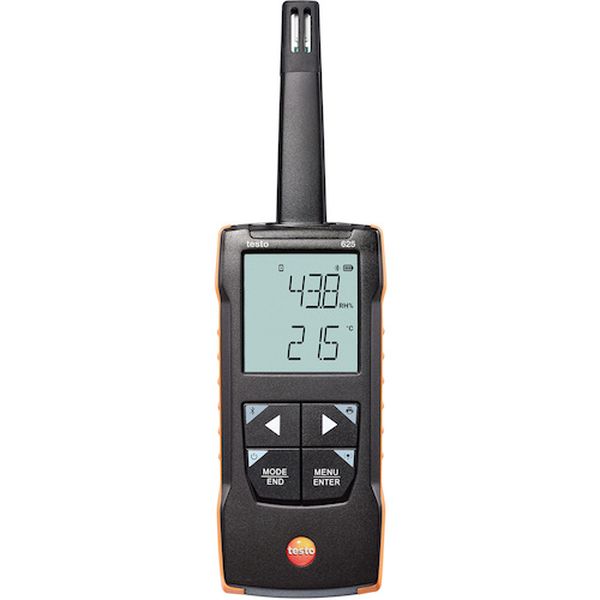 ・testo625 は、温度・相対湿度・露点温度・湿球温度を測定可能なハンディタイプの温湿度計です。・長期安定性に優れた静電容量式センサを搭載し、平均の算出や、モバイルアプリ連携による数時間の簡易的なロギングにも対応しており、測定結果の表示・記録・文書化をサポートします。・時間平均・複数点平均の算出、音アラームです。・堅牢かつコンパクトなボディとバックライト付きディスプレイです。・測定温度範囲(℃)：-20～+60・温度表示範囲(℃)：-20～+60・温度最小表示(℃)：0.1・測定湿度範囲(%RH)：0～100・湿度表示範囲(%RH)：0～100・湿度最小表示(%RH)：0.1・幅(mm)：208・奥行(mm)：60・高さ(mm)：28・湿度精度：±2.5%RH(5～95%RH)・温度精度：±0.5℃・分解能：0.1%RH、0.1℃・バックライト、ホールド機能、最大値/最小値、平均(時間/複数点)、ダンピング機能、自動オフ、音アラーム、Bluetoothプリンタ(オプション)、モバイルアプリ連携・ケース・乾電池・出荷検査書・生産国 中国・JANコード 4029547025754・質量 199g・コード：524-9388 ・品目：056316250563楽天 HD店