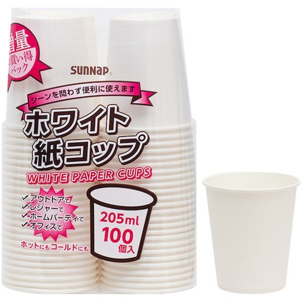 ・1パック100入の大容量ペーパーカップ・容量(ml)：205・容量(オンス)：7・口径(mm)：72.6・高さ(mm)：79.3・底径(mm)：51.5・ベーシックなバージンパルプペーパーカップ・バージンパルプ・生産国 ベトナム・JANコ...