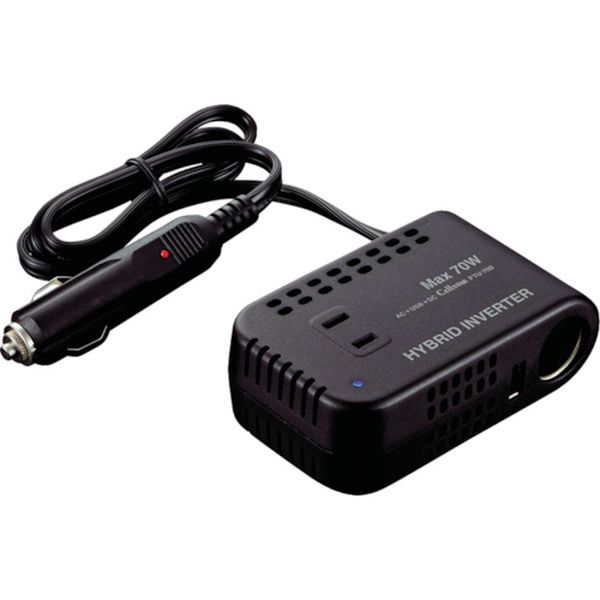 ・12V車の中で100V機器が使えます。・車内でスマホの充電など。・入力電圧(V)：DC12・定格出力(W)：56・最大出力(W)：70・幅(mm)：104・奥行(mm)：65・高さ(mm)：35・出力電圧(V)：AC100・定格出力電力(W)：56・最大70W・定格出力56W・ナイロン複合材・生産国 台湾・JANコード 4962886541144・質量 230g・コード：100-7018 ・品目：FTU70BFTU-70B楽天 HD店