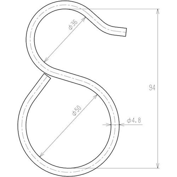 【メーカー在庫あり】 IPH48 単管用フックP型 鉄ユニクロメッキ 線径4.8mm 94mm 50...