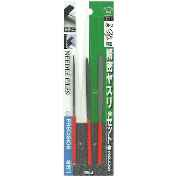 ・平、半丸、丸の3本セットです。・金型および精密部品の研磨加工に。・タイプ：精密目・全長(mm)：140・刃長(mm)：65・形状：3種セット(平・半丸・丸)・炭素工具鋼(SK-2)・SN-1・ SN-2・ SN-3　 各1本・目詰まりした場合はブラシ等で取り除いてお使いください。・生産国 日本・JANコード 4518007002102・質量 40g・コード：107-7105 ・品目：ST11ST-11楽天 HD店