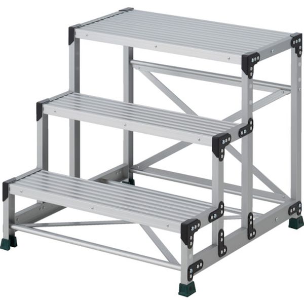 ・底面にも筋交いが入っており、安定感に優れています。・オールアルマイト仕上げです。・滑り止めキャップはスクリベットで取り付けていますのでプラスドライバーでの交換が可能なアルミ製作業用踏台です。・安定感・固定性に優れた工場向けの作業台です。・...