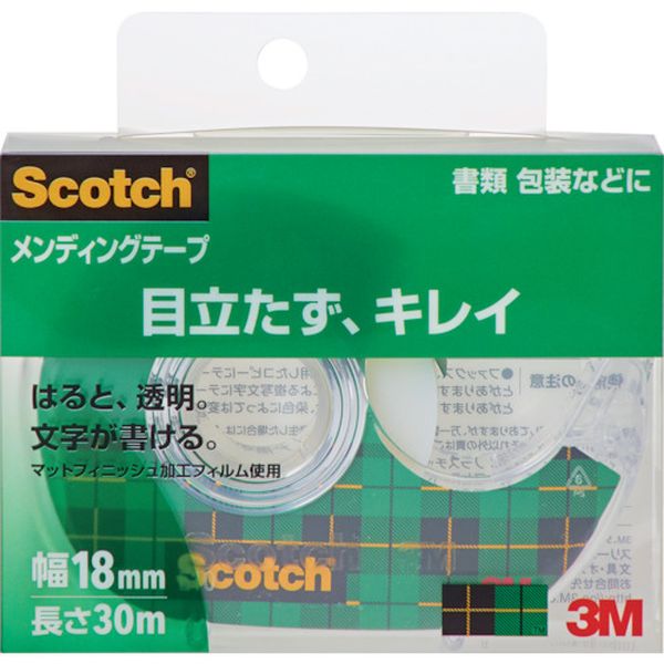 ・コピーやスキャンをしても影がでません。・貼るとテープがほとんど見えなくなり上質な仕上げ感です。・テープの上から文字が書けます。・丈夫で変色しにくく、本・辞書などの補修に最適です。・詰替可能なディスペンサーセット品です。・フラットファイル類の見出し部の保護、補強に便利です。・書類の補修・補強・修正に。・切り貼りやスクラップ、ラベルの作成や保護に。・直接文字が書けないものへの書き込み、パンチ穴などの補強に。・本の修理や封筒などの封かんに。・色：半透明・幅(mm)：18・長さ(m)：30・厚さ(mm)：0.058・引張強度(N/10mm)：23.4・芯径(インチ/mm)：1/25・タイプ：ディスペンサー付・粘着力：2.7N/10mm・手で切断可能・クリアケース入り・ディスペンサー付き・引張強度：23.4N/10mm・基材:アセテートフィルム マットフィニッシュ(つや消し加工)・粘着剤:アクリル系・巻芯径25mmタイプは通常のテープカッターではご使用いただけません。・巻芯径76mmの大容量パックは長さが30mです。・生産国 アメリカ・JANコード 4901690009105・質量 75g・コード：001-8708 ・品目：810118D810-1-18D楽天 HD店