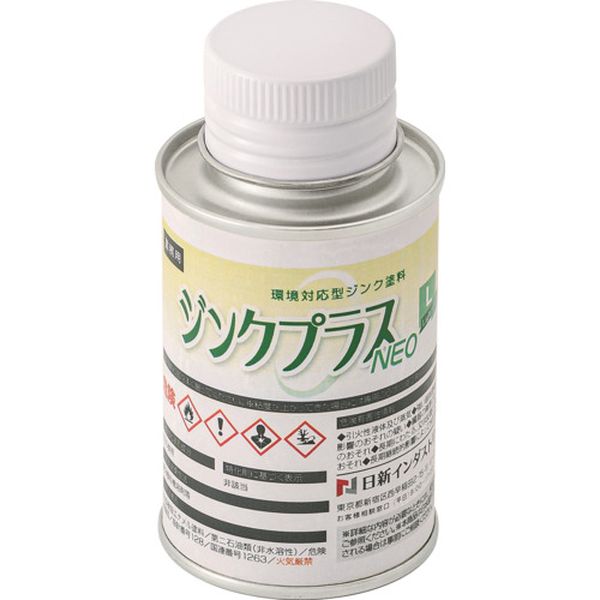 ・「PRTR法」、「特化則」、「有機則」をクリアした環境対応型亜鉛末塗料です。・亜鉛フレーク粉末とアルミペーストの併用で緻密な塗膜を形成し、長期防錆が可能です。・1液形エポキシ系樹脂を使用しており、上塗りが可能です。・乾燥塗膜中亜鉛末含有量82%でライトシルバー仕上りです。・従来品「ジンクプラスL」の樹脂をエポキシ樹脂に変更したことにより、密着性、耐食性が向上しました。・エポキシ樹脂に変更し、密着性を上げております。・※亜鉛含有率や仕上がり色、使い勝手等は変更ございません。・亜鉛めっき鋼材の溶接跡、切断面、穴あけ加工、亜鉛のタレ、キズ、不めっき箇所などの錆止め補修。・めっき槽に入らない大型構造物や、熱歪のでる薄物への亜鉛めっきの代替。・鉄塔船舶、橋梁、電気設備などの古くなって錆の出始めた亜鉛めっきの延命補修塗装・鉄鋼材の長期防錆に。・環境対応が求められる作業現場に最適です。・色：ライトシルバー・容量(kg)：0.1・使用温度範囲(℃)：気温5℃以上、湿度85%以下・容器タイプ：ハケ付き塗料缶・亜鉛含有量(％)：82・タイプ：ハケ塗り・容量：0.1kg・乾燥塗膜中の亜鉛含有量：82%・乾燥時間：指触乾燥20分(23℃)・塗面積：0.20平方メートル・推奨膜厚80μm・PRTR法：非該当・特化則(特定化学物質障害予防規則)：非該当・有機則(有機溶剤中毒予防規則)：非該当・成分：亜鉛粉末、亜鉛フレーク粉末、アルミペースト、エポキシ樹脂、溶剤、添加剤・缶底部に沈殿物がないことを確認できるまで十分撹拌してから使用してください。・詳細な内容が必要なときには、安全データシート(SDS)をご参照ください。・生産国 日本・JANコード 4560437815210・質量 150g・コード：581-9035 ・品目：PLM01PLM01楽天 HD店