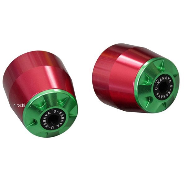 【メーカー在庫あり】 ユーカナヤ U-KANAYA アルミビレット バーエンド φ22ハンドルバー 汎用品 赤/緑 BERD-GR JP店