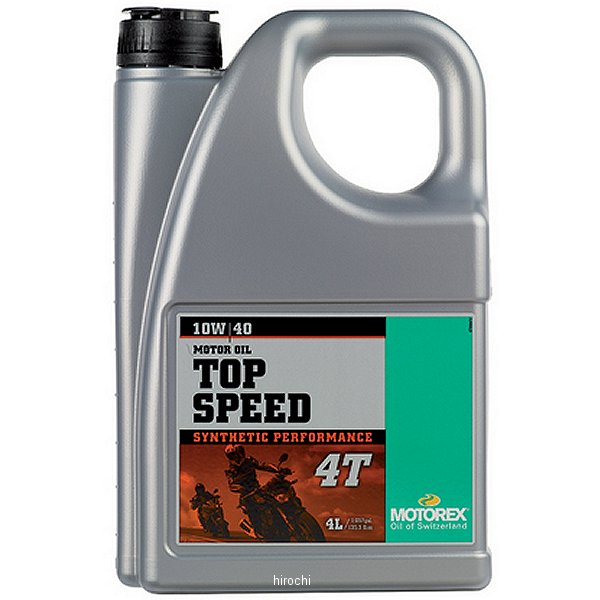 モトレックス MOTOREX TOP SPEED MC 4T粘度:10W-40用途:4サイクル用エンジンオイル容量:4L基油:鉱物油、酸化防止剤、清浄剤JASO:MA2ACEA:A3API:SN【素材】・外装箱:段ボール・容器/ノズル:プラスチック鉱物油をMOTOREX社独自のテクノロジーによるMC(分子変換)製法で100%化学合成に近い驚きのパフォーマンスを実現高いせん断安定性が確実な潤滑作用を確保します。一般的な2輪車に使用されている粘度ポリタンクからディスペンサー付バッグへリニューアル容器がエコになりました。従来のポリタンク (25L)から、ディスペンサー付バッグ (20L)に変更して、プラスチック素材を最小限に抑えました。環境にやさしく、空容器はコンパクトになるため場所も取りません。97799楽天 JP店　