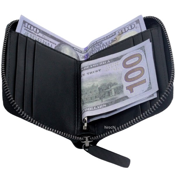 【メーカー在庫あり】 メンズウォレット 本革 コンパクト財布 二つ折り ファスナータイプ カーボン柄 黒 MM50-0432-02 JP店