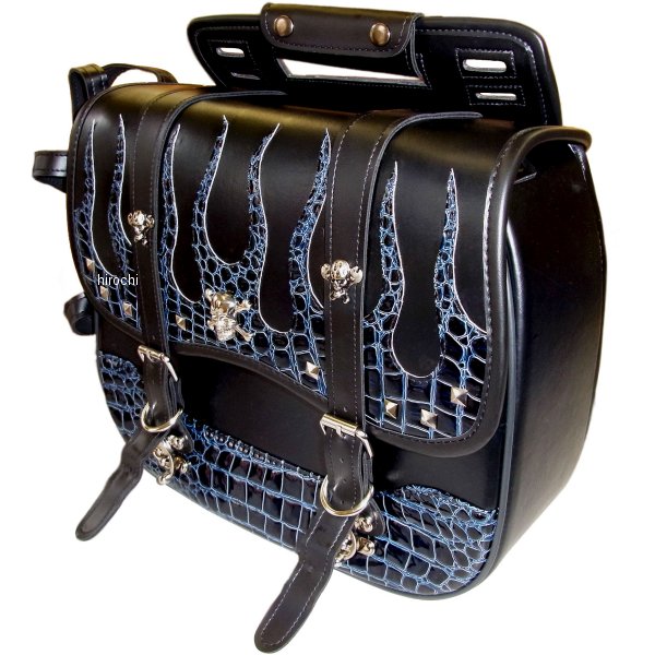 クロス Xross サドルバッグ シングル 黒 ブルークロコダイル フレア シルバースカル YFF-203-3S JP店