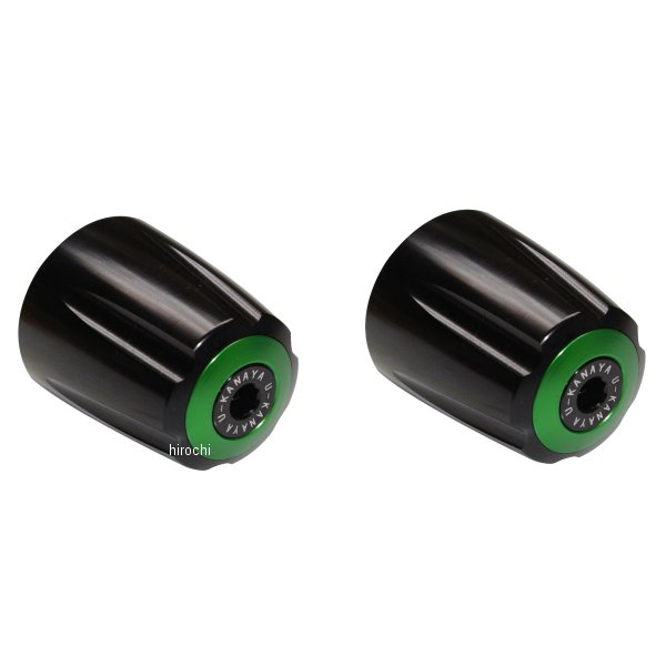 【メーカー在庫あり】 ユーカナヤ U-KANAYA アルミビレットハンドルバーエンド グルーヴタイプ ZRX400/ZRX400II 黒/緑 BEGVBK-KA19-GR JP店