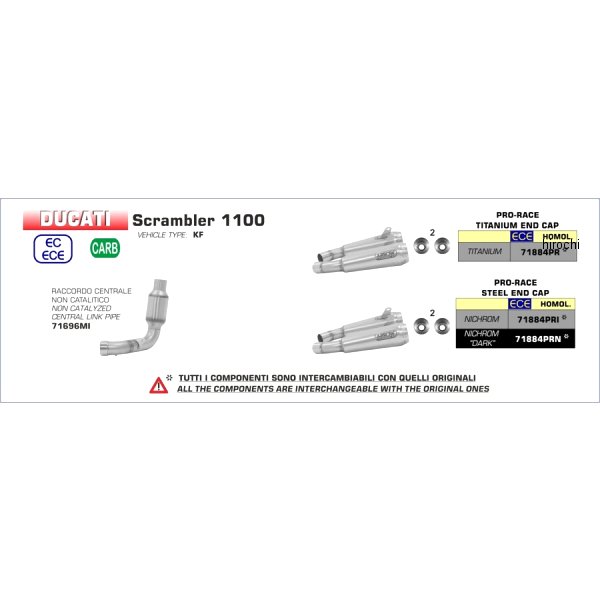 アロー ARROW スリップオンマフラー PRO RACE デュアル 18年-19年 ドゥカティ Scrambler1100 ニクロムダーク/ステンエンド 71884PRN JP店