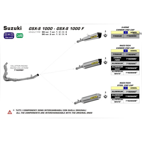 751 cc 〜 - アロー ARROW レーシングコレクター 15年-20年 GSX-S1000 ステンレス 71628MI JP店
