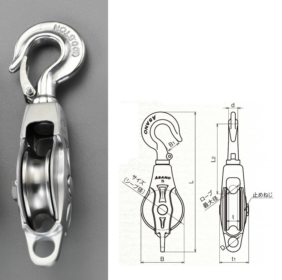 【メーカー在庫あり】 エスコ ESCO φ75mmm フック型滑車 ステンレス製 000012245839 JP店