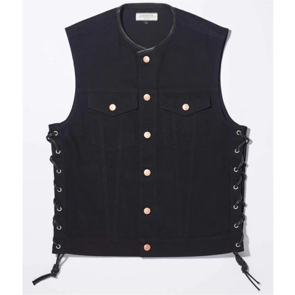 カドヤ KADOYA 2024年春夏モデル ベスト SOLID BIKER VEST 黒 4Lサイズ 6601 JP店