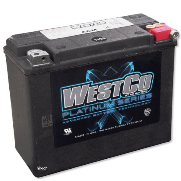 WCP18 WESTCO バッテリー Platinum 12V/20AhYTX24HL相当HD純正バッテリー品番：66010-82B対応品ハーレー純正にも採用されているAGMバッテリーです。ハーレー純正バッテリーと同じ工場で製造されおり、その品質はお墨付きです。サイズはハーレー純正と同じになります。ウエストコバッテリーは、アメリカ大手のMK Battery社のオートバイ専用ブランド。純正クオリティーの高い品質で、安心してお使いいただけます。WCP18楽天 JP店　