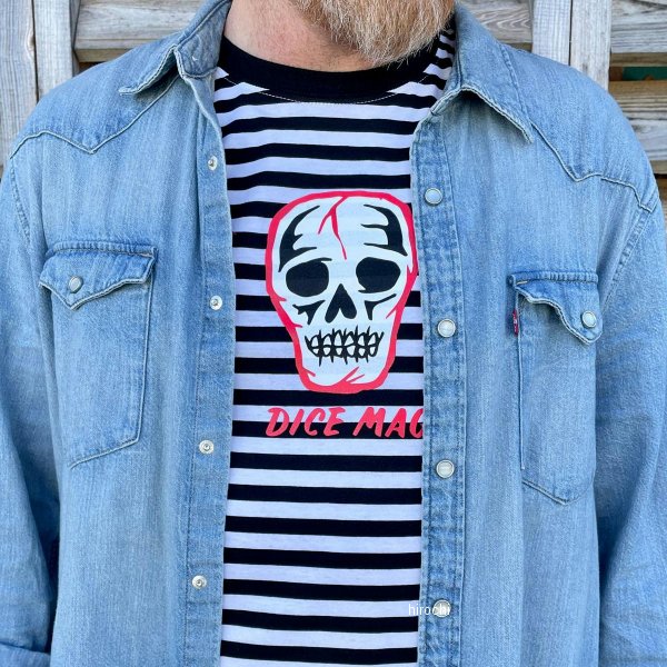 【メーカー在庫あり】 DICE MAGAZINE ダイスマガジン Skull & Stripes Tシャツ ブ...