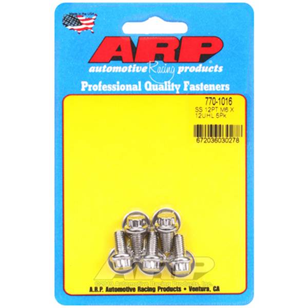 ARP M6 x 1.00 x 12 SS 12pt Bolts (5/pkg)メーカー：ARPメーカー品番：770-1016・掲載画像は、カタログより抜粋した参考画像となっております。ご不安な場合は、メーカーサイトでのご確認をお願い致します。・お届けする商品は、タイトル等に記載のメーカー品番でのお届けとなります。・予告なく製品の仕様変更等がある場合がございます。・海外製品のため、現地の車両に合わせた設計、適合となっております。日本国内に流通している車両への適合は保証致しかねます。上記内容につきまして、予めご了承ください。770-1016楽天 JP店