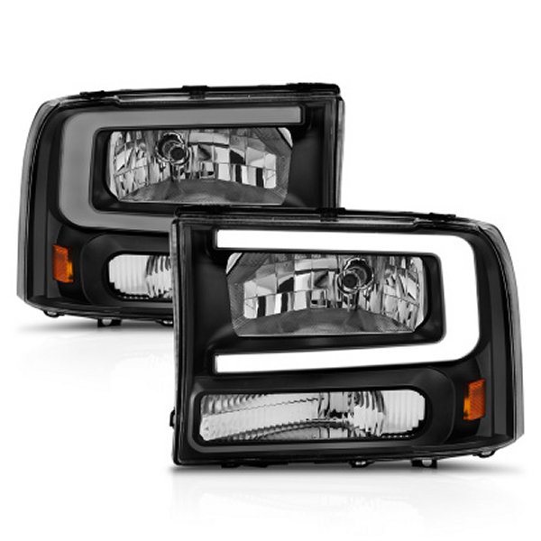  ANZO 99年-04年 フォード F250/F350/F450/Excursion (excl. 99) Crystal ヘッドライト - w/ Light Bar ブラック Housing anz111549 JP店