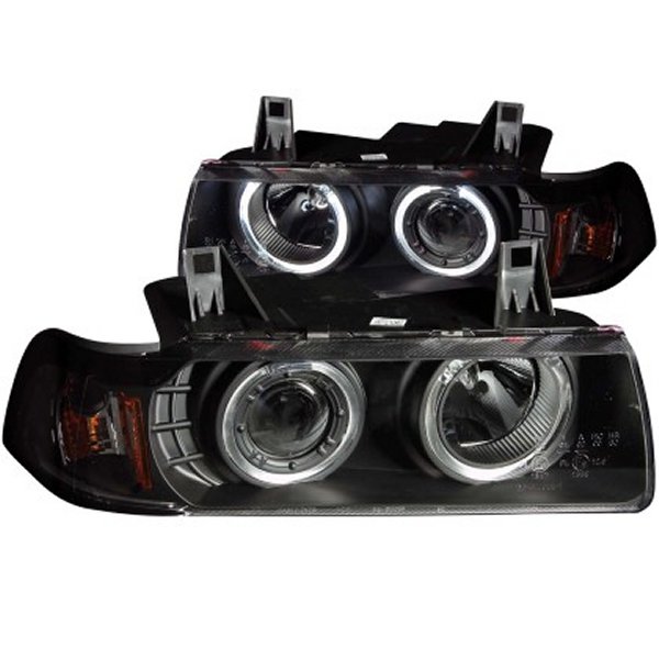【USA在庫あり】 ANZO 1992-1998 BMW 3シリーズ E36 プロジェクターヘッドライト w/ Halo ブラック G2 1 pc anz121325 JP店