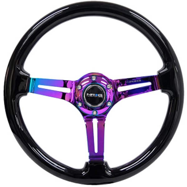 ��USA�߸ˤ���� NRG Reinforced ���ƥ���󥰥ۥ����� (350mm / 3in. Deep) Blk Wood w/Blk Matte Spoke/Neochrome Center Mark nrgRST-018BK-MC JPŹ