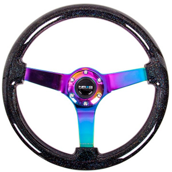 ��USA�߸ˤ���� NRG Reinforced ���ƥ���󥰥ۥ����� (350mm / 3in. Deep) Classic Blk Sparkle w/4mm Neochrome 3-Spoke Center nrgRST-036BSB-MC JPŹ
