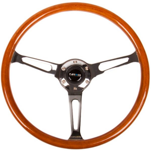 【USA在庫あり】 NRG Reinforced ステアリングホイール (360mm) Classic Wood Grain w/Chrome Cutout 3-Spoke Center nrgRST-360SL JP店