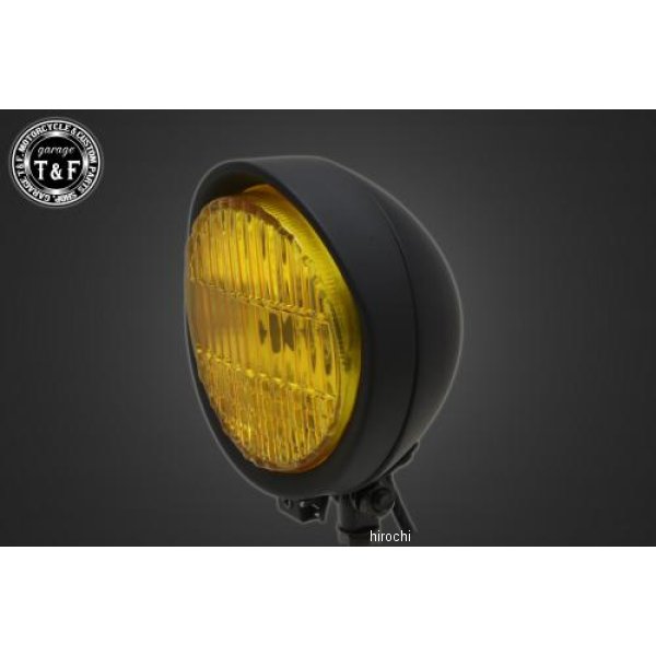 ガレージT＆F 5.5インチバイザーヘッドライト+ステー バルカン400 クラシック マットBK/イエロー 4020828 JP店