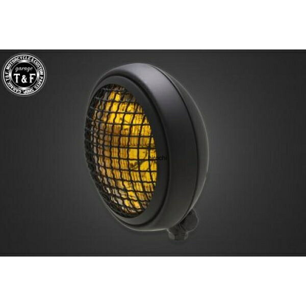 ガレージT&F 5.75in グリルヘッドライト(マットブラック)イエローレンズ+ステーA D...