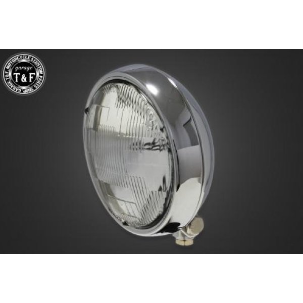 【New】 ガレージT&F 5.75in プレートヘッドライト メッキ/クリアーレンズ+ステーB イントルーダー400クラシック 4022443 JP店