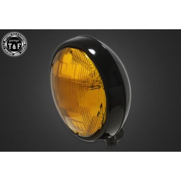 【New】 ガレージT&F 5.75in プレートヘッドライト(ブラック)イエローレンズ+ステーB イントルーダー400クラシック 4022509 JP店