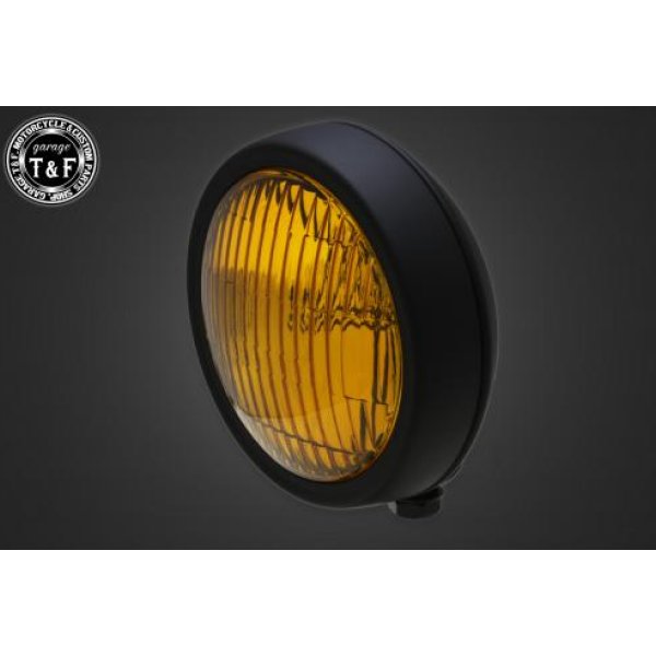 【New】 ガレージT&F 4.5in プレートヘッドライト(マットブラック)イエローレンズ+ステーC イントルーダーLC250 4022864 JP店
