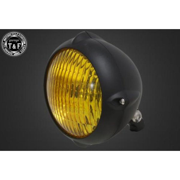 【New】 ガレージT&F 5.75in ビンテージヘッドライト(マットブラック)クラシックレンズ(イエロー)+ステーA ビラーゴ250(S) 4021230 JP店