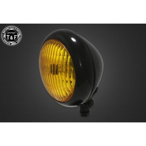 ガレージT&F 4.5in トラクターヘッドライト(ブラック)イエローレンズ+ステーC SR400 4023069 JP店