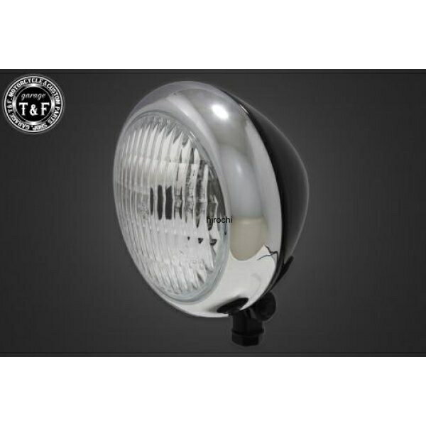 【New】 ガレージT&F 4.5in トラクターヘッドライト(メッキ/ブラック)クリアーレンズ+ステーC SR400 4023135 JP店
