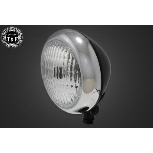 ガレージT&F 4.5in トラクターヘッドライト(メッキ/ブラック)クリアーレンズ+ステーG エストレヤ(RS、カスタム) 4023146 JP店
