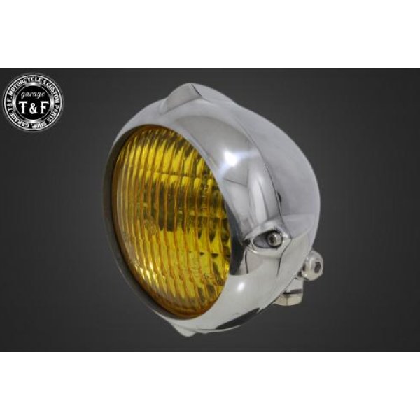 【New】 ガレージT&F 4.5in ビンテージヘッドライト(ポリッシュ)クラシックレンズ(イエロー)+ステーC SR400 4021517 JP店