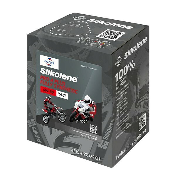 フックス FUCHS エンジンオイル 4ストレーシング＆スポーツバイク用オイル PRO 4 PLUS 5W-30 4L容量:4Lスーパーバイクやプロダクションレーサー、高性能なスポーツバイクに最適なオイルです。エレクトロシンテックテクノロジーにより金属表面に吸着したオイル分子がローフリクションを実現し、マシン本来のパワーをよみがえらせます。また強固なオイルのフィルムを金属表面に形成することで、エンジン内部を始動時から保護します。熱が加わっても高いオイル性能を維持しますので、オイル管理にシビアなチューニングマシンにも最適です。気温が高い時期では10W-50を推奨します。※JASO MA2, API SG, SH, SJ & SL CCMC G5※パッケージデザインは変更になる場合がございます。予めご了承下さい。SIL602186454楽天 JP店