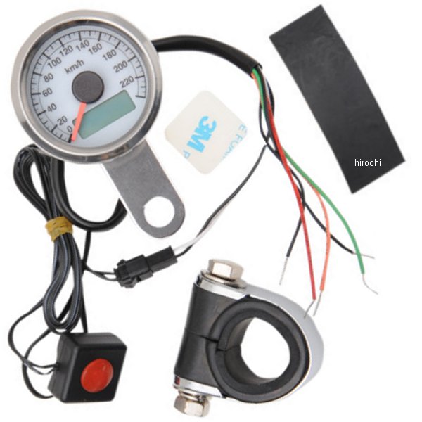 【USA在庫あり】 DRAG 電子スピードメーター、オド/トリップメーター付き(240km/h) 1.87インチ(47mm) ポリッシュ/白 2210-0325 JP店