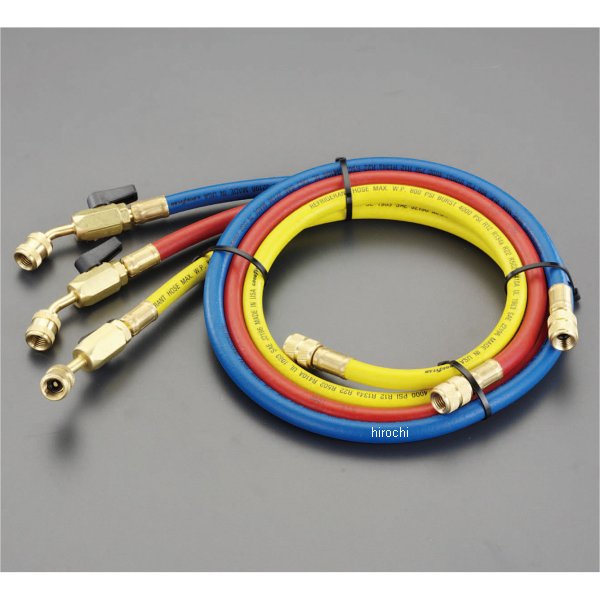 ねじサイズ：UNF7/16-20(1/4"フレア)常用圧力：3.0MPa耐圧：5.0MPa全長：100cmカラー：赤、青、黄入数：各色1本ボールバルブとサービスポート接続口が近いため冷媒の吹き出しを最小限に抑えることができます。000012...