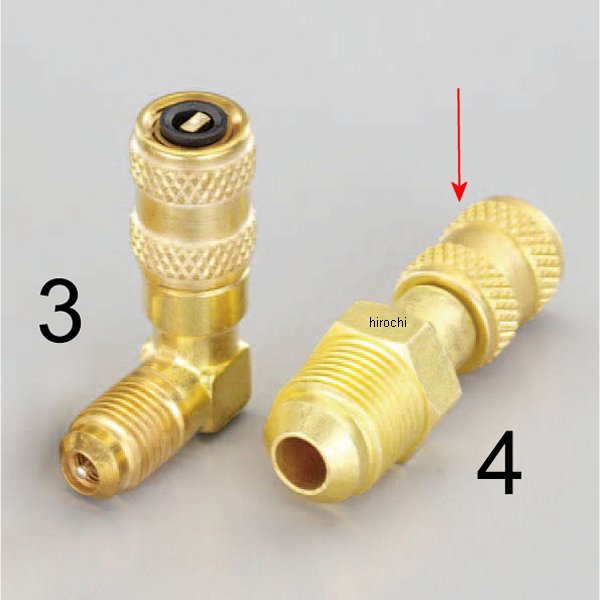 接続径（フレアネジ）：オス3/8"Xメス1/4"形状：ストレートムシ押し付き3/8"ホース使用の冷媒回収作業時に便利です。000012094973　