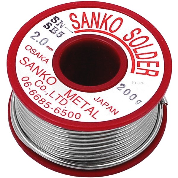 成分：錫：95%、アンチモン5%融点：240℃線径：2.0mm容量：1巻きあたり200g高強度鉛を含まないので水道配管だけでなく、食器、医療関係のはんだ付にも使える経済的な銅配管用はんだです。フラックス入りはんだではないため、フラックスの使用が必要です。000012002440　