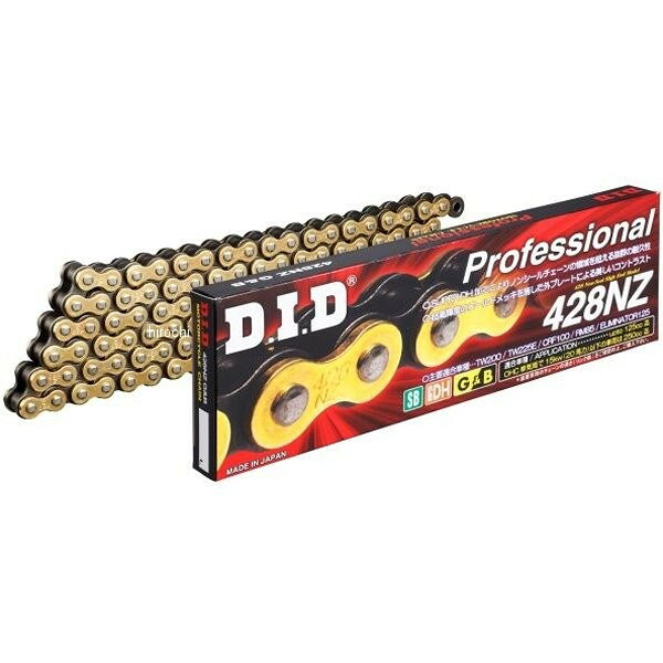 D.I.D 大同工業 チェーン 428NZ ノンシール シリーズチェーンサイズ:428リンク数:(70L)シールタイプ:ジョイントタイプ:RJ(クリップ)カラー:G&B(ゴールド&ブラック)ノンシールの域を超えた耐久性。スタンダードの約4倍の長寿命。NZシリーズは、428/520/525/530の4サイズをカバー。チェーンラインの狭い旧車用としても最適です。DID特許のSDH表面加工処理を採用、強度はスタンダードの30％UPを実現しました。※パッケージは予告なく変更される場合がございます。428NZ-70L-GB-RJ楽天 JP店