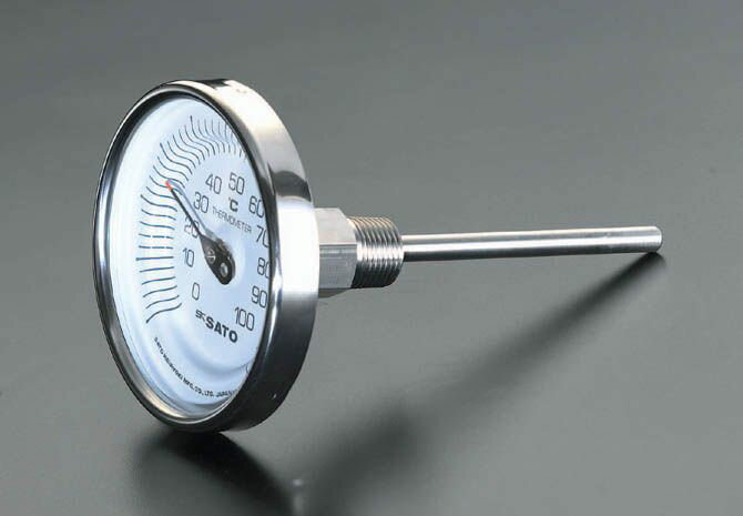 ●ケース外径…101mm●取付ネジ…PT1/2”●感温部径…8mm●ダイヤル径…90mm●測定範囲(℃)…0〜100●感温部長(mm)…200●1目盛…2℃●総重量…約380gオールステンレス室内用000012068908楽天 JP店　