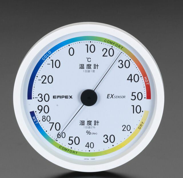 ●サイズ…φ162×29mm●材質…枠：プラスチック樹脂、風防：ガラス●測定範囲…温度：-30〜+50℃湿度：10〜90%●精度…±1℃（-20℃〜+40℃）、±2℃（左記以外）●重量…300g000012074115楽天 JP店　