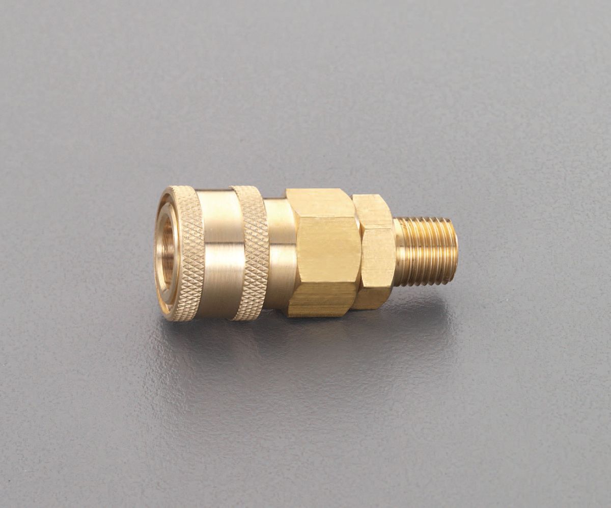 ●型:20型●材質:真鍮●シール材質:ニトリルゴム●使用温度範囲:-20°C-+80°C●使用圧力:1.0MPa●ねじサイズ:R（PT）1/4"●全長:54.5mm●適用流体:空気・水●バルブ構造:片路開閉型●重量:102g流体はソケット側からプラグ側に流します。000012235979　